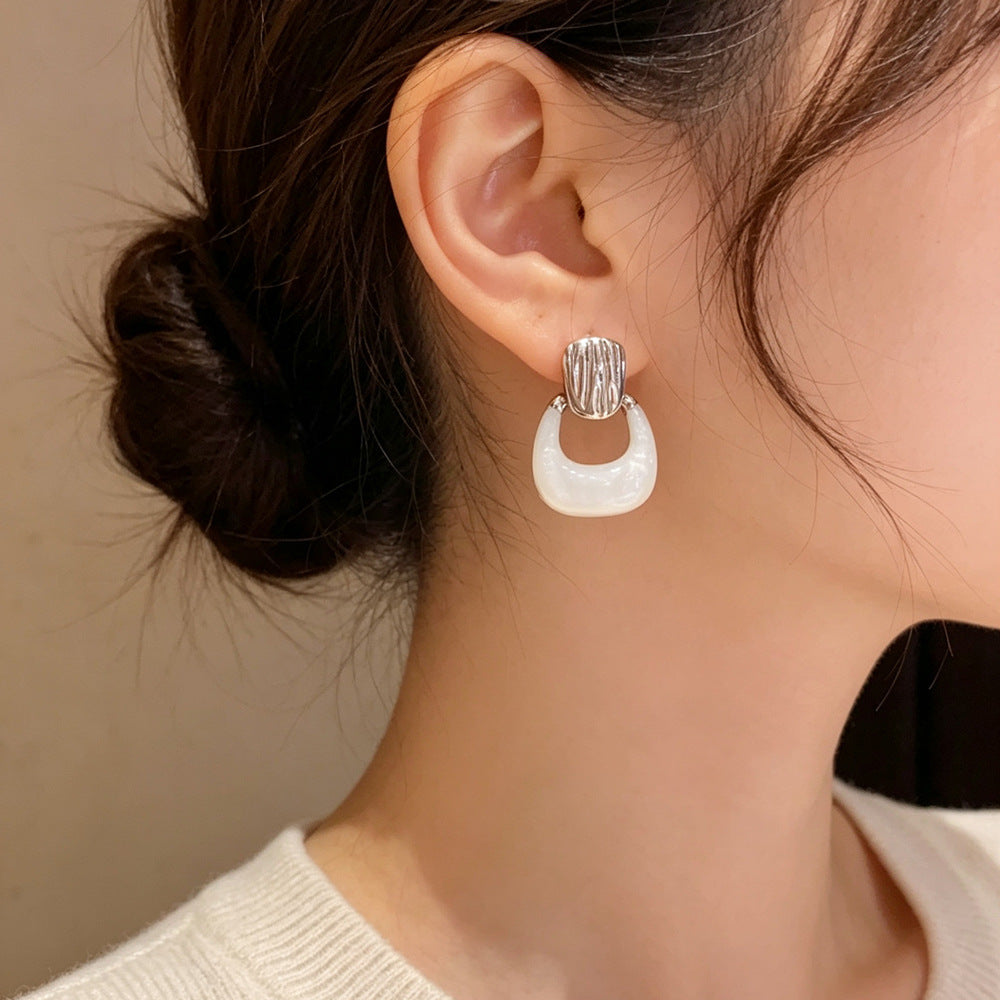Eaioncol Geometric Resin Hoop Earrings 14K Gold Plated & Silver