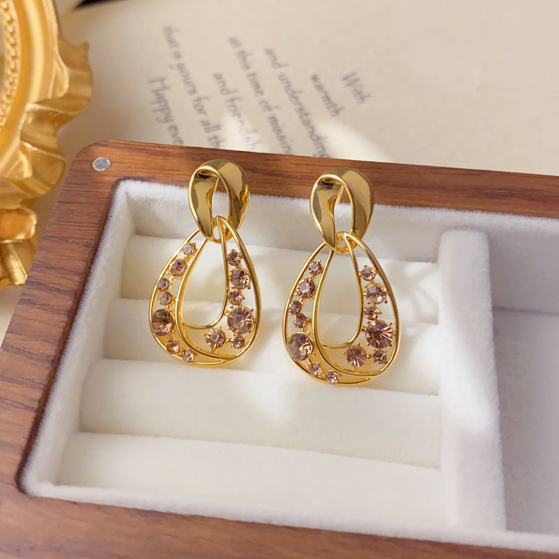 Luxury Zircon Hollow Geometric Drop Earrings – Elegant Design