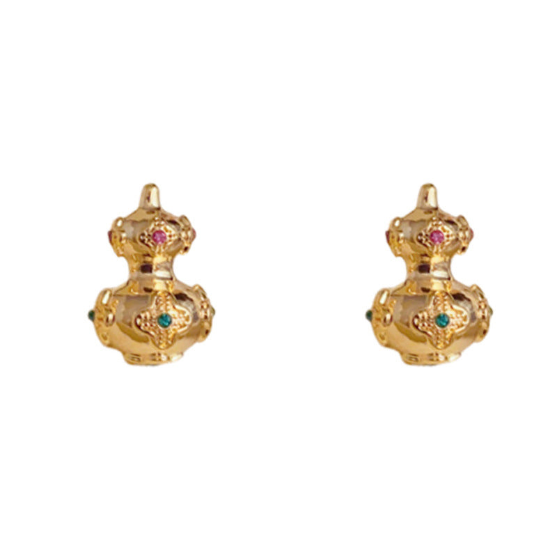 Elegant Metal 3D Gourd Stud Earrings – Floral Design