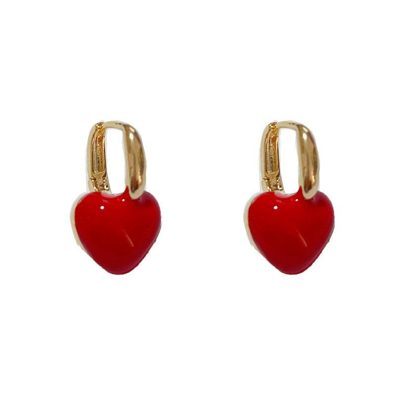 Elegant Red Drip-Oil 3D Heart Earrings – Retro Romantic Design