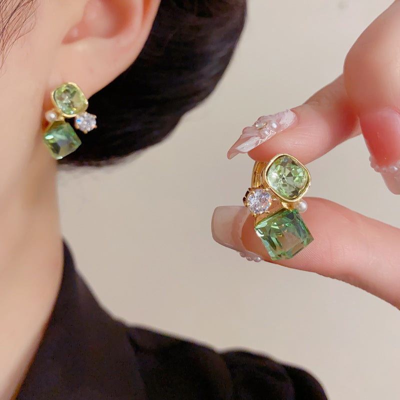 Eaioncol Geometric Crystal Drop Earrings Purple & Green