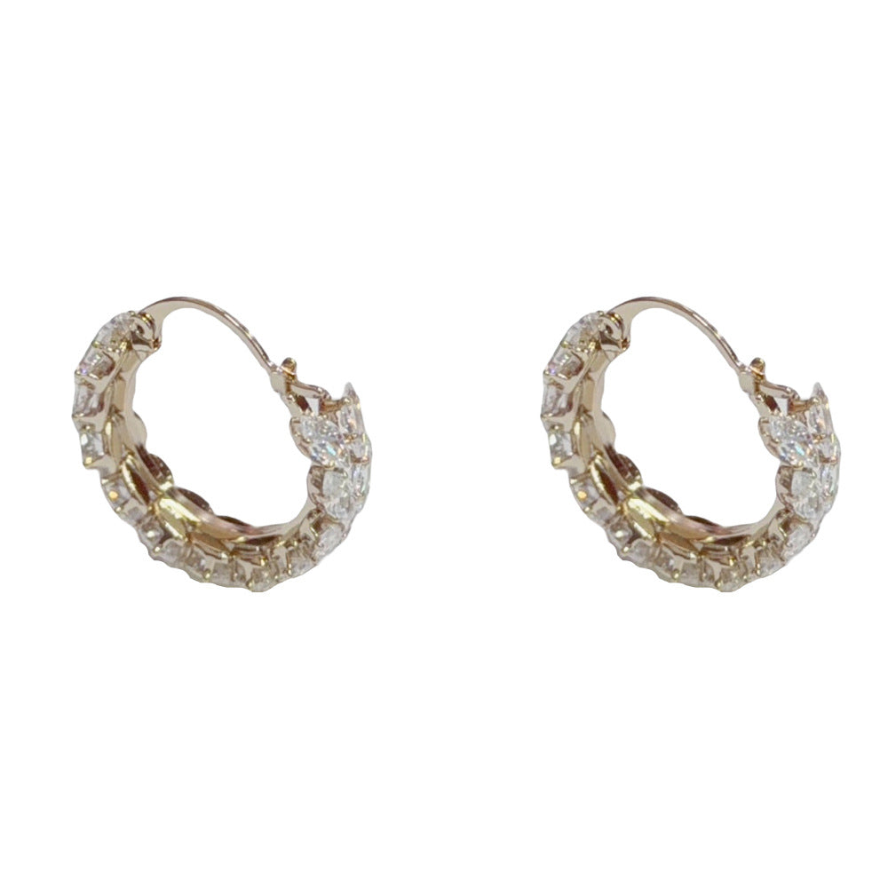 Eaioncol Coffee Gold Wheat CZ Hoop Earrings 14K Gold Plated