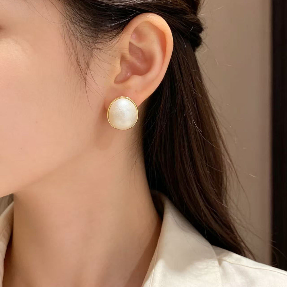 Eaioncol Geometric Oval Cotton Pearl Stud Earrings Gold
