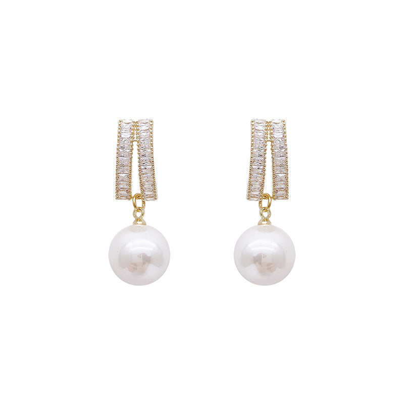 14K Gold Plated Pearl Tassel Earrings - S925 Silver Posts with Micro-Paved Zircon