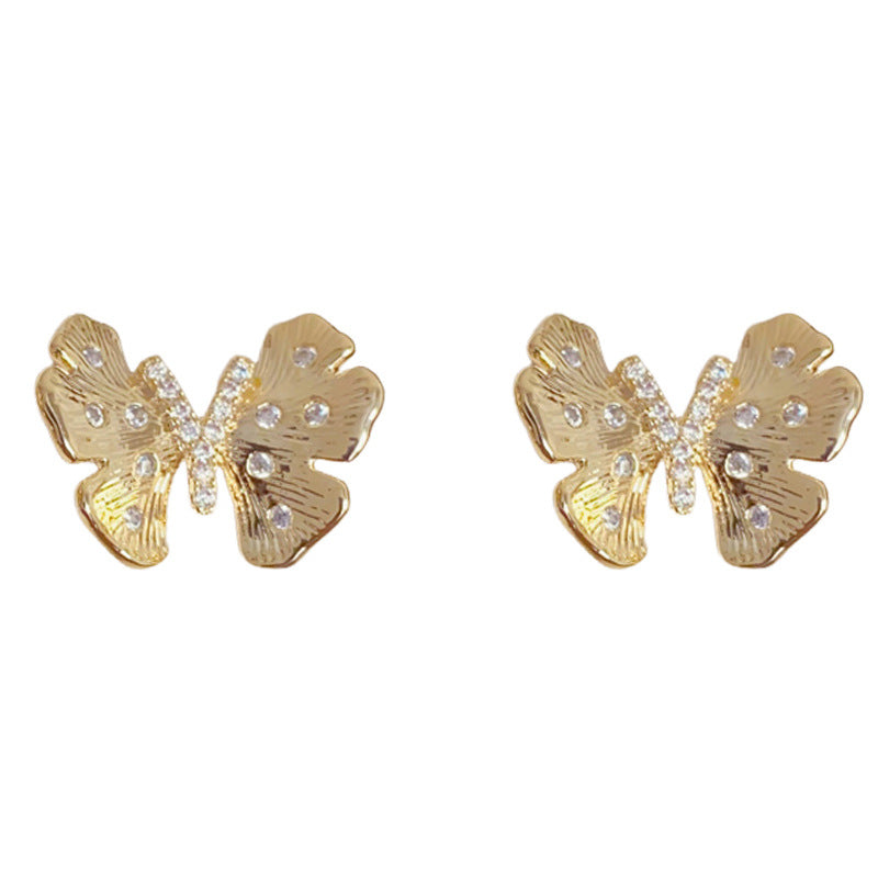 Eaioncol Vintage CZ Butterfly Stud Earrings Gold