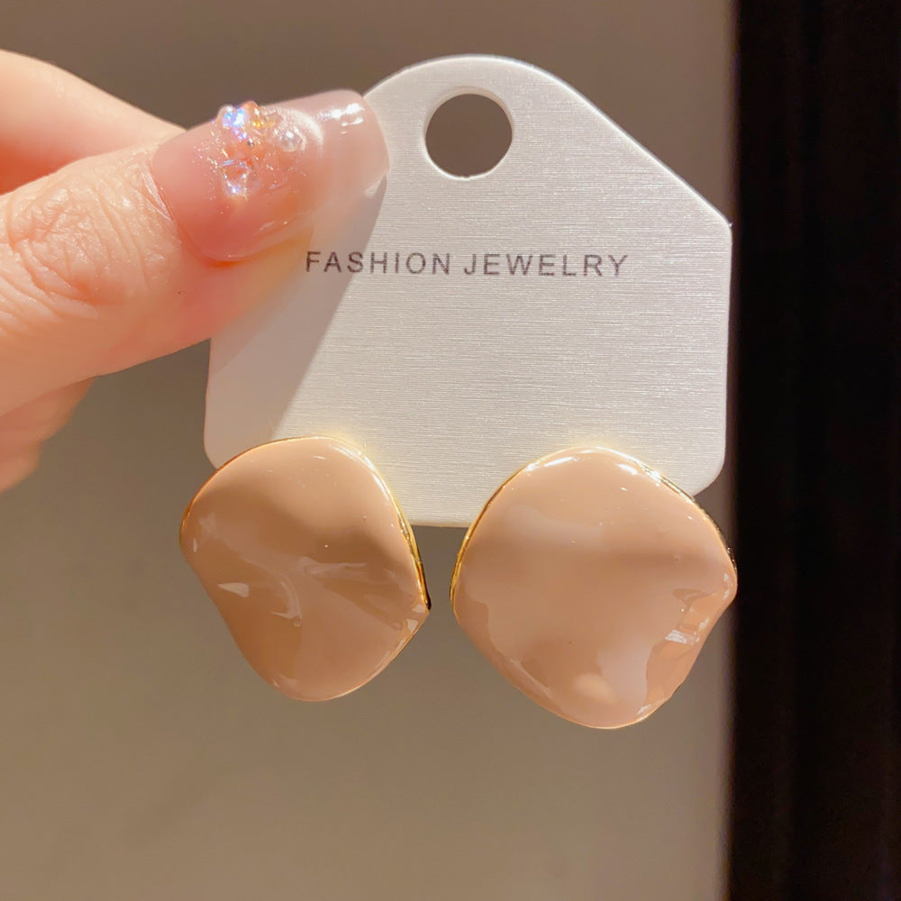 Eaioncol Irregular Wave Enamel Stud Earrings Red Khaki