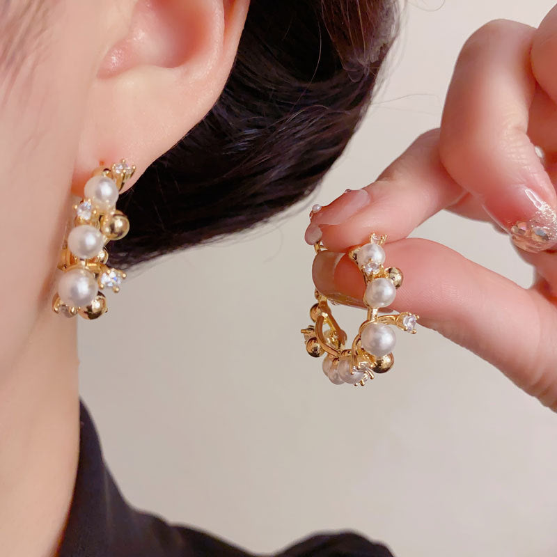 Luxury Zircon Pearl Metal Hoop Earrings – Elegant Design