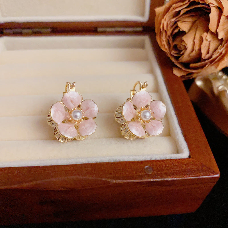 14K Gold Minimalist Dual-Color Enamel Petal Earrings – Floral Design