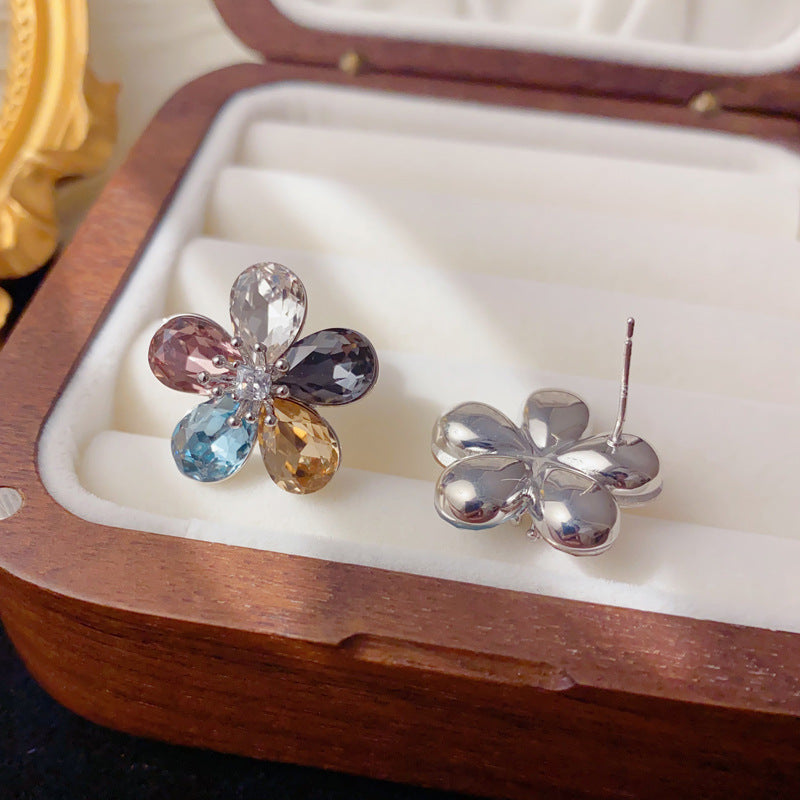 Luxury Colorful Zircon Flower Stud Earrings – Floral Design