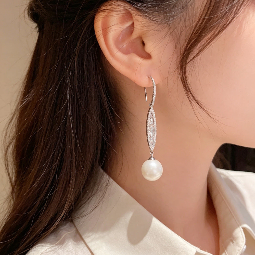 Eaioncol Geometric Pearl CZ Tassel Ear Hooks Gold Silver