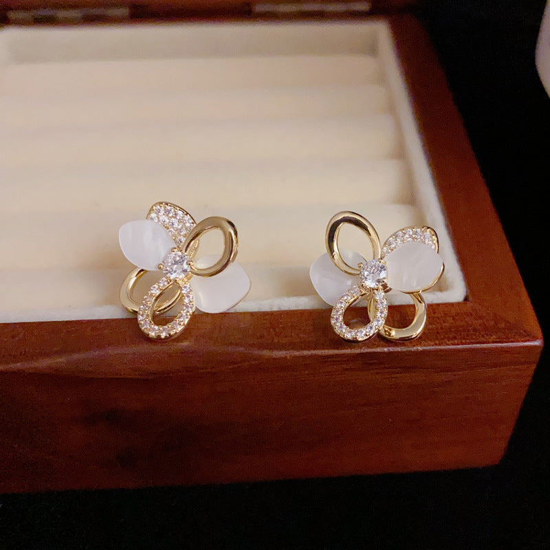 14K Gold-Plated Hollow Flower Stud Earrings -Elegant Minimalist Design