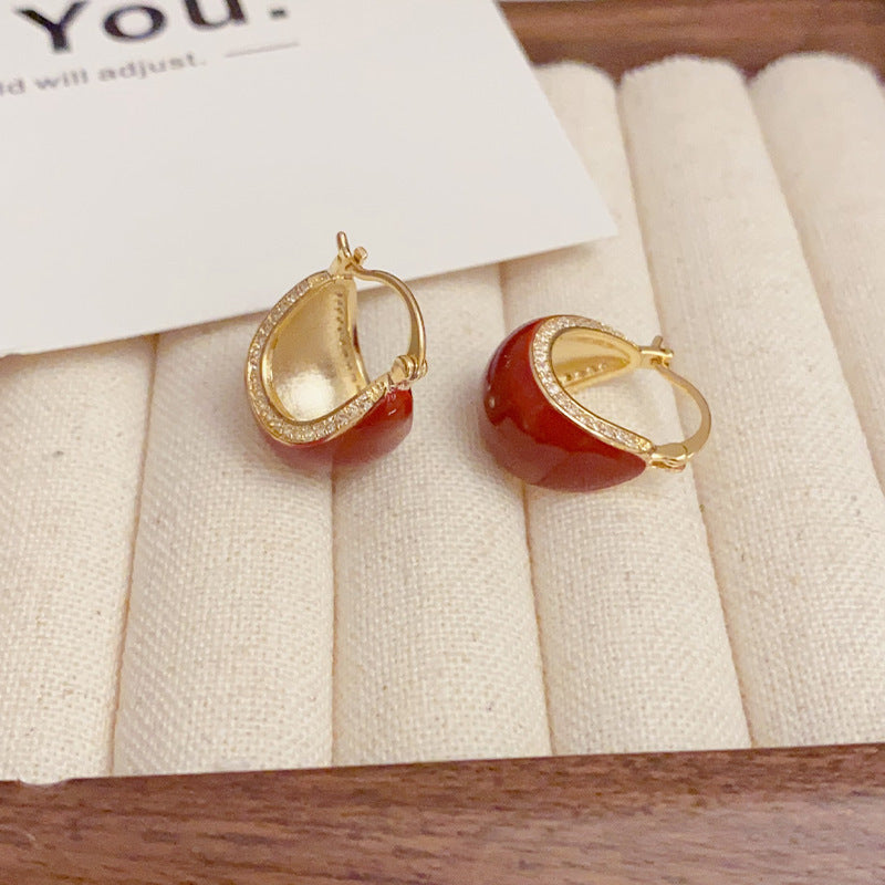 Luxury Red Enamel & Zircon Teardrop Ear Cuff – Elegant French Design