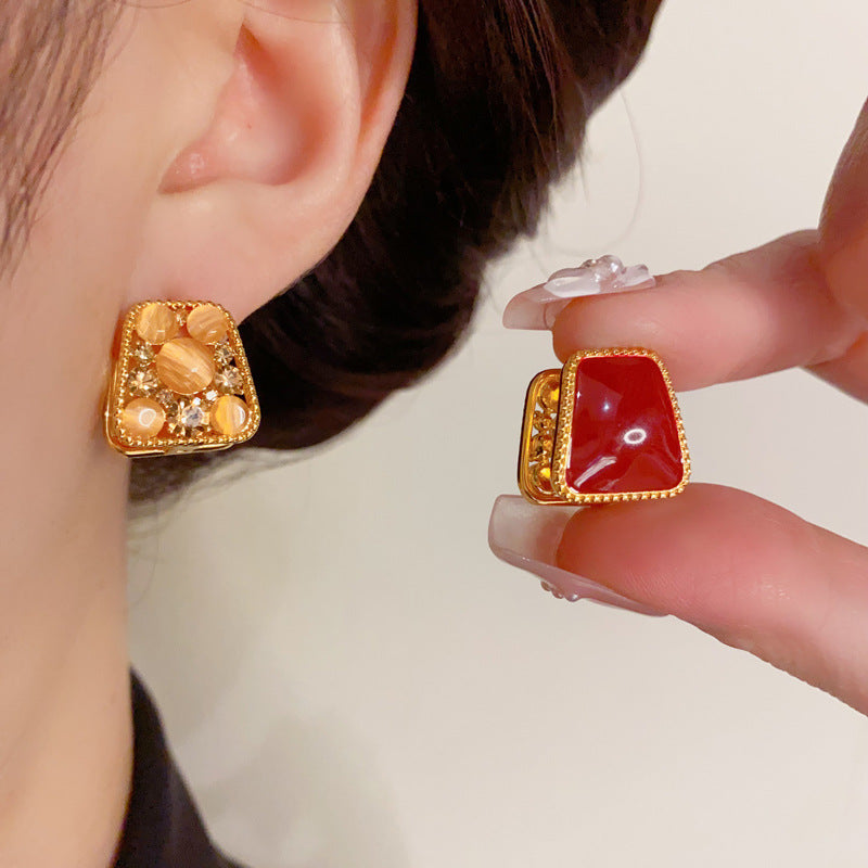 14K Gold-Plated Double-Sided Square Stud Earrings - Chic & Modern