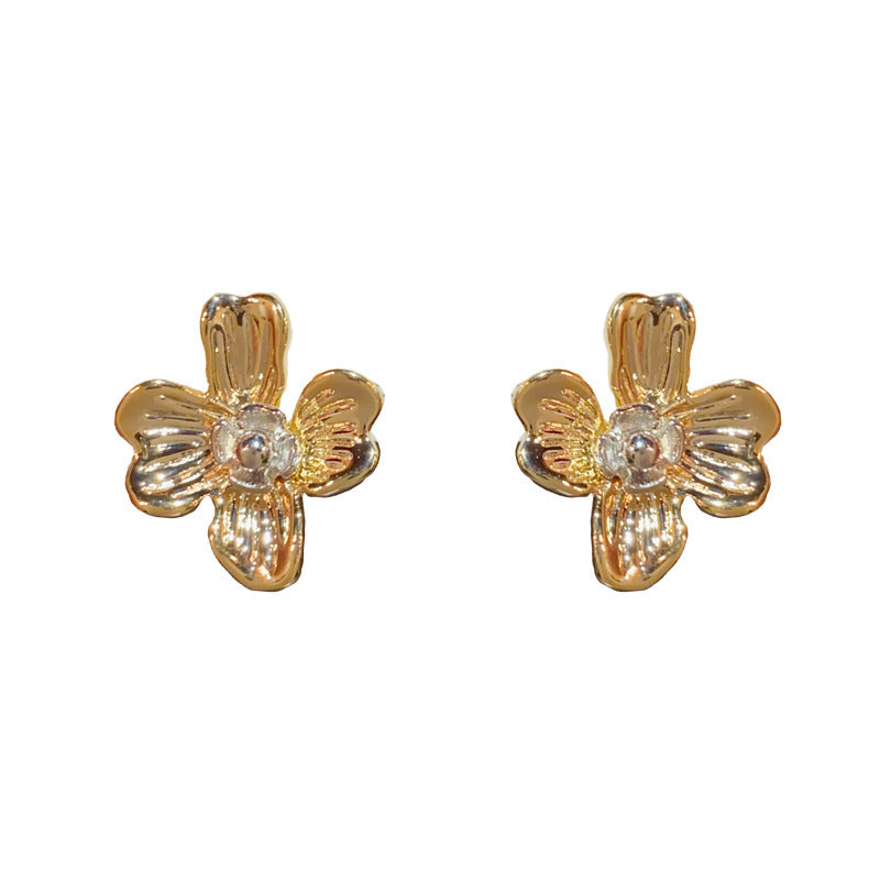 14K Gold-Plated Two-Tone Petal Earrings - Elegant & Minimalist Design