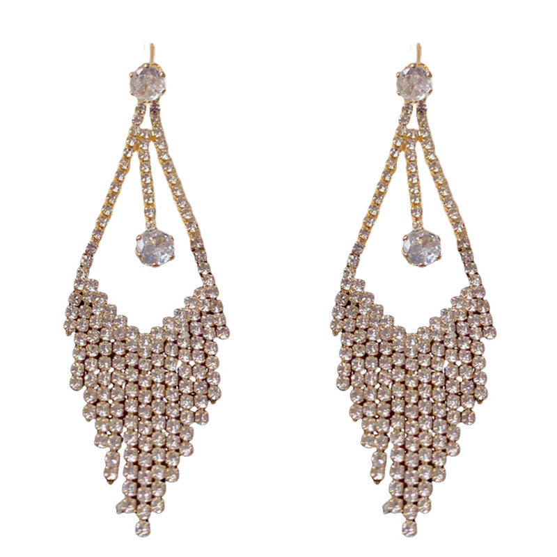 Elegant Zircon Teardrop Tassel Drop Earrings – Ultra-Sparkle Design