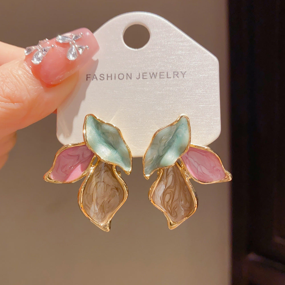 Eaioncol Colorful Leaf Hoop Earrings Gold