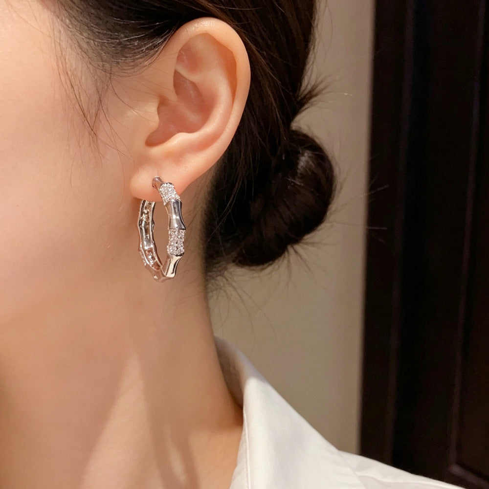Eaioncol Vintage Bamboo CZ Hoop Earrings 14K Gold & Silver Plated
