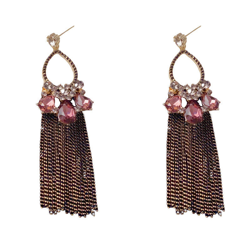 Luxury Coffee Zircon Teardrop Tassel Drop Earrings – Elegant Design