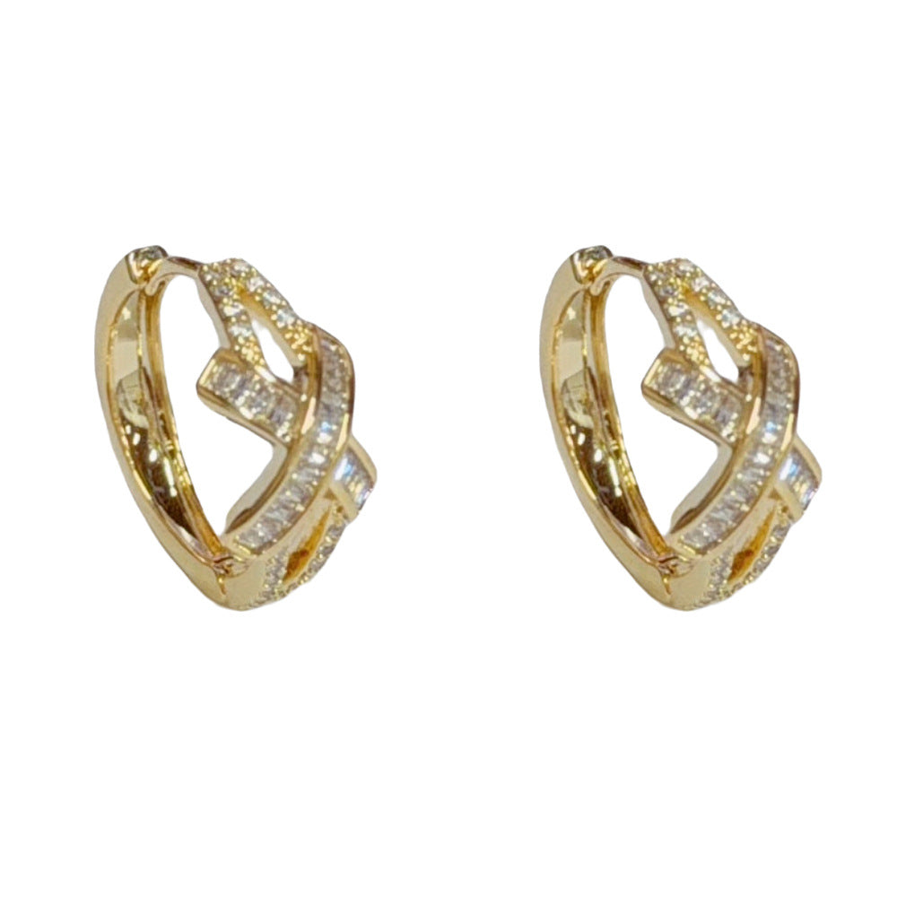 Eaioncol Cross CZ Hoop Earrings 14K Gold Plated Silver