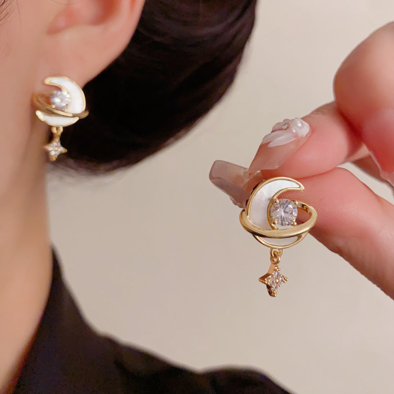Luxury Zircon Shell Star Moon Drop Earrings – Elegant Design
