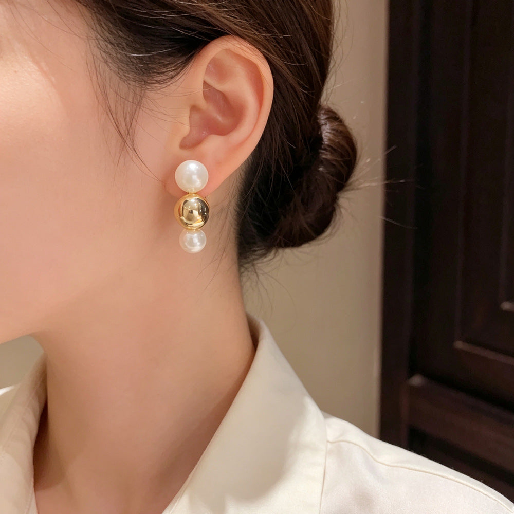 Eaioncol Korean Pearl Ball C Hoop Earrings 14K Gold Plated