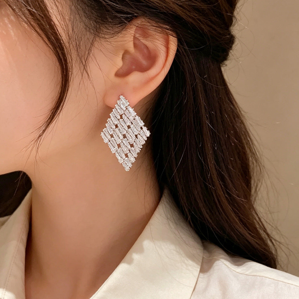 Eaioncol Full CZ Rhombus Stud Earrings Gold Silver