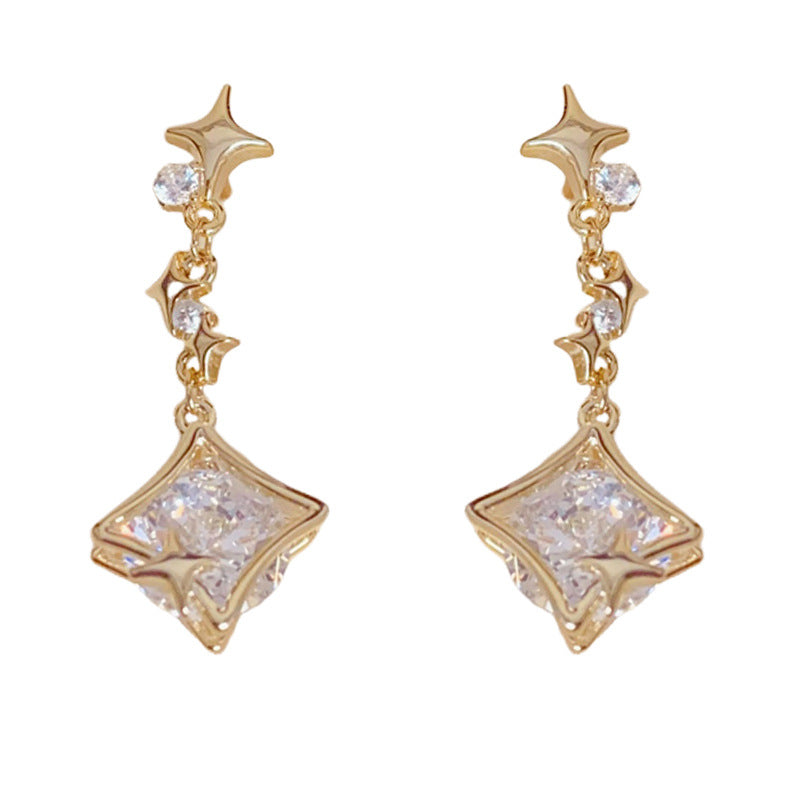 Eaioncol Star Burst CZ Tassel Drop Earrings Gold Silver