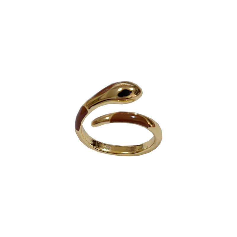 14K Gold-Plated Metal Snake Open Ring - Unique Animal Design