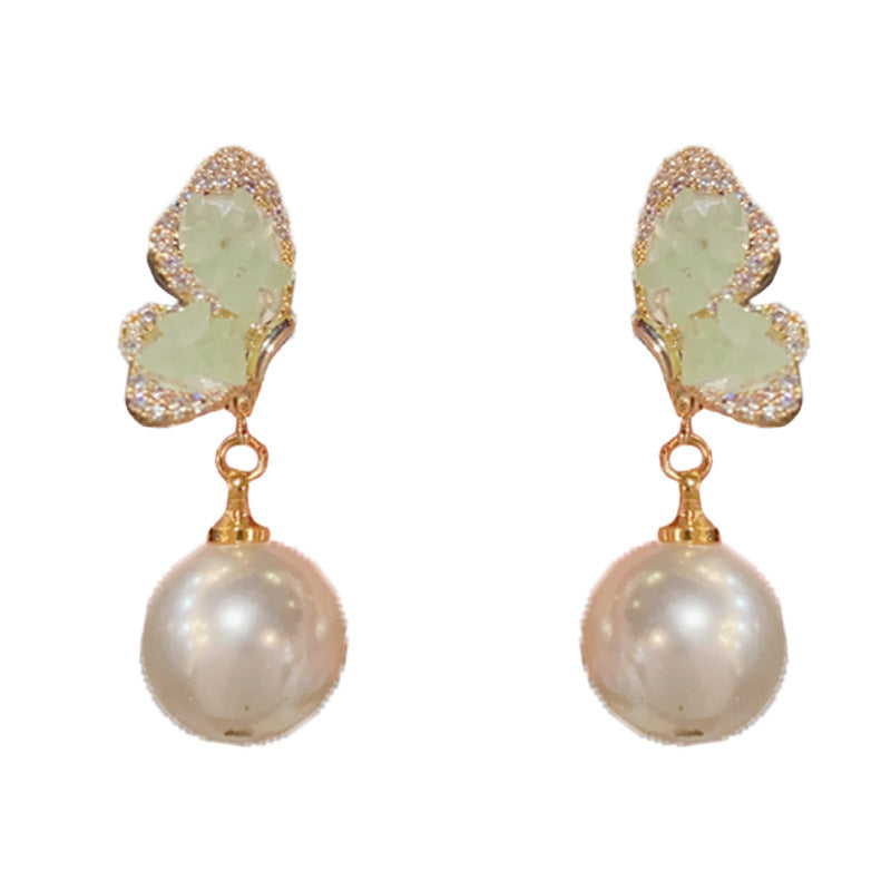 Eaioncol Butterfly Crystal Pearl Drop Earrings Gold