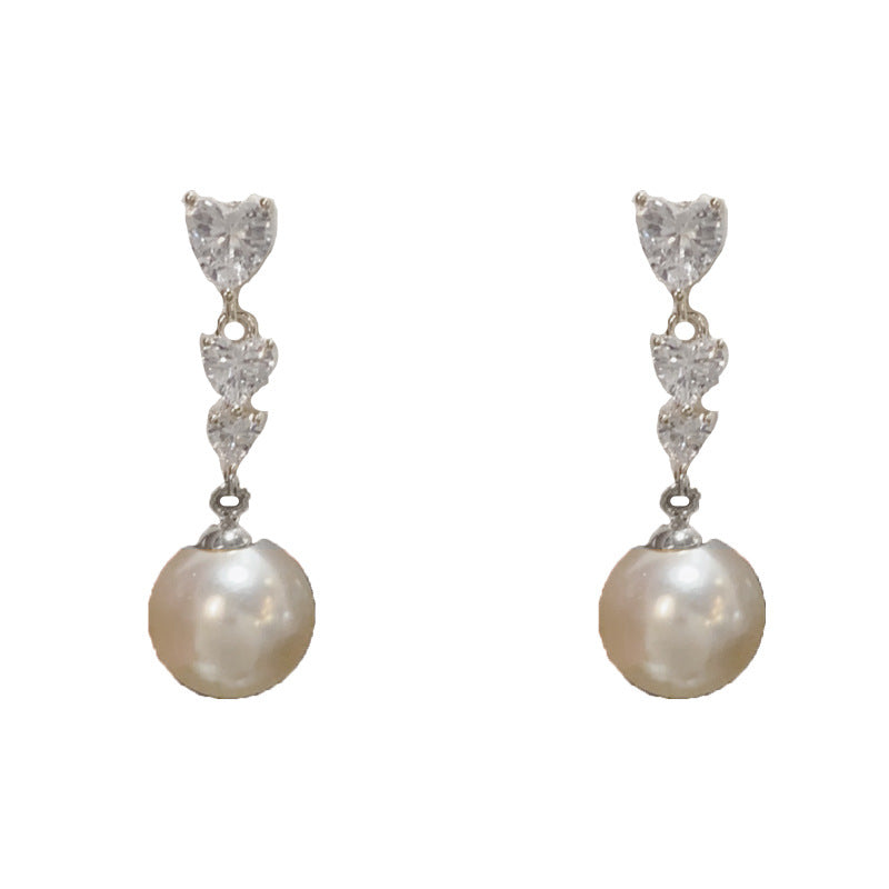 Elegant Zircon Heart Pearl Tassel Drop Earrings – Romantic Design