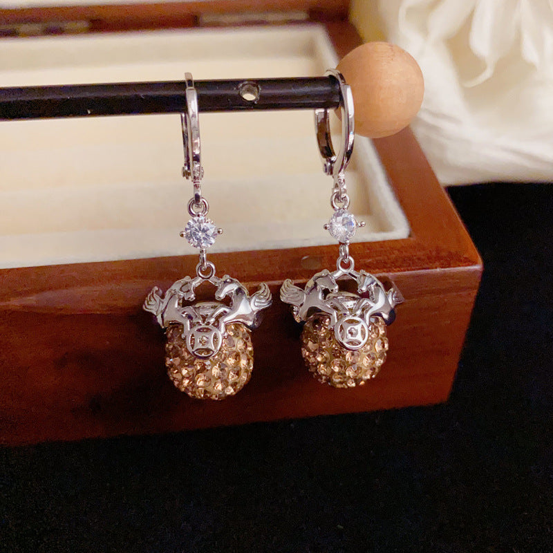 Elegant Horse Red Zircon Ball Tassel Earrings – Zodiac Design