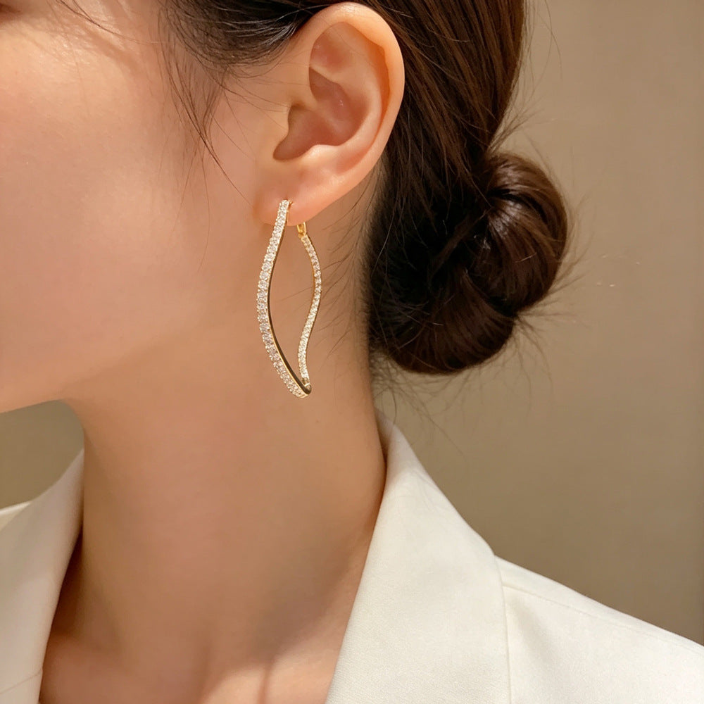 Eaioncol Full CZ Irregular Hoop Earrings Gold