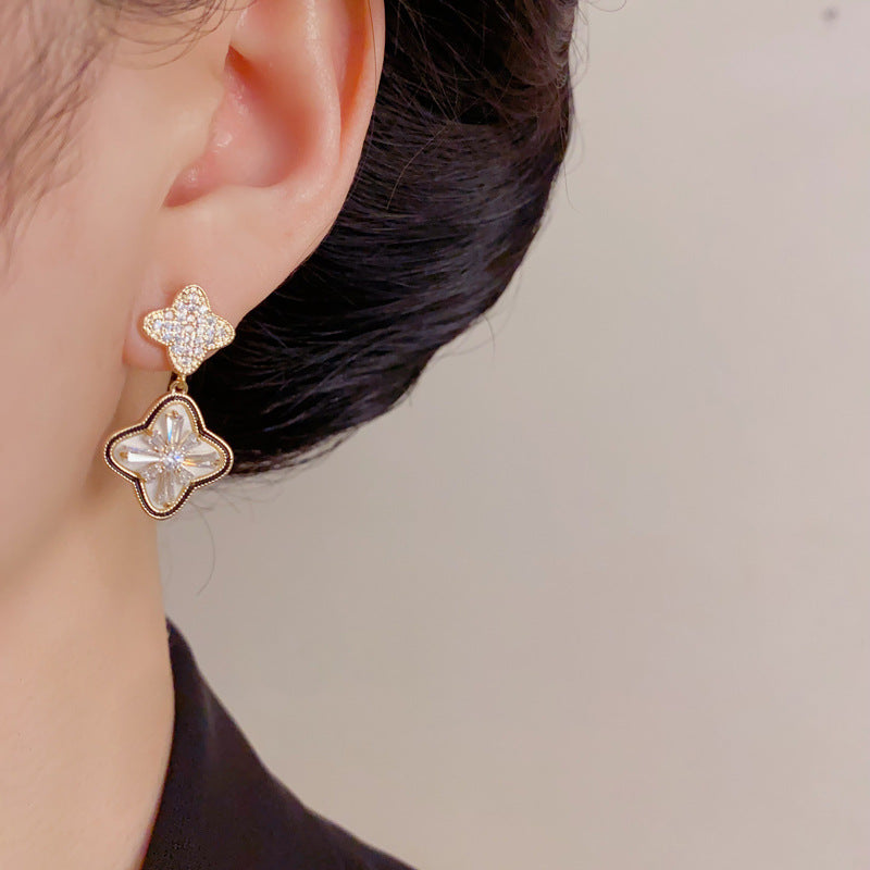 Eaioncol Four Leaf Clover CZ Drop Earrings Gold Silver