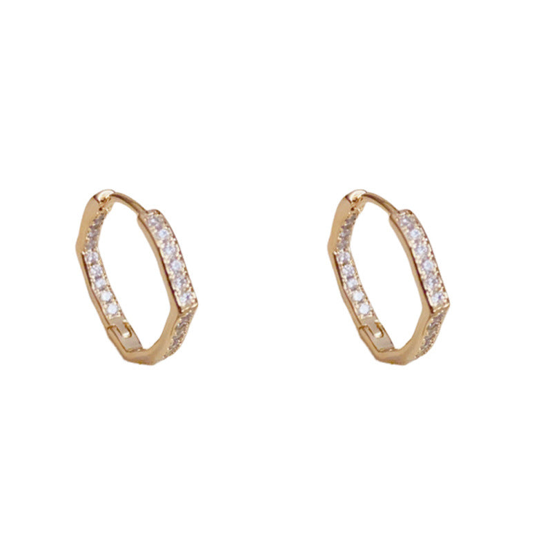 Elegant Full-Zircon Geometric Round Earrings – Silver Needle Design