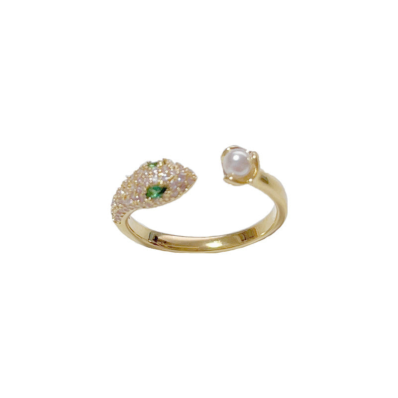 14K Gold-Plated Zircon Snake Open Ring - Chic Minimalist Design