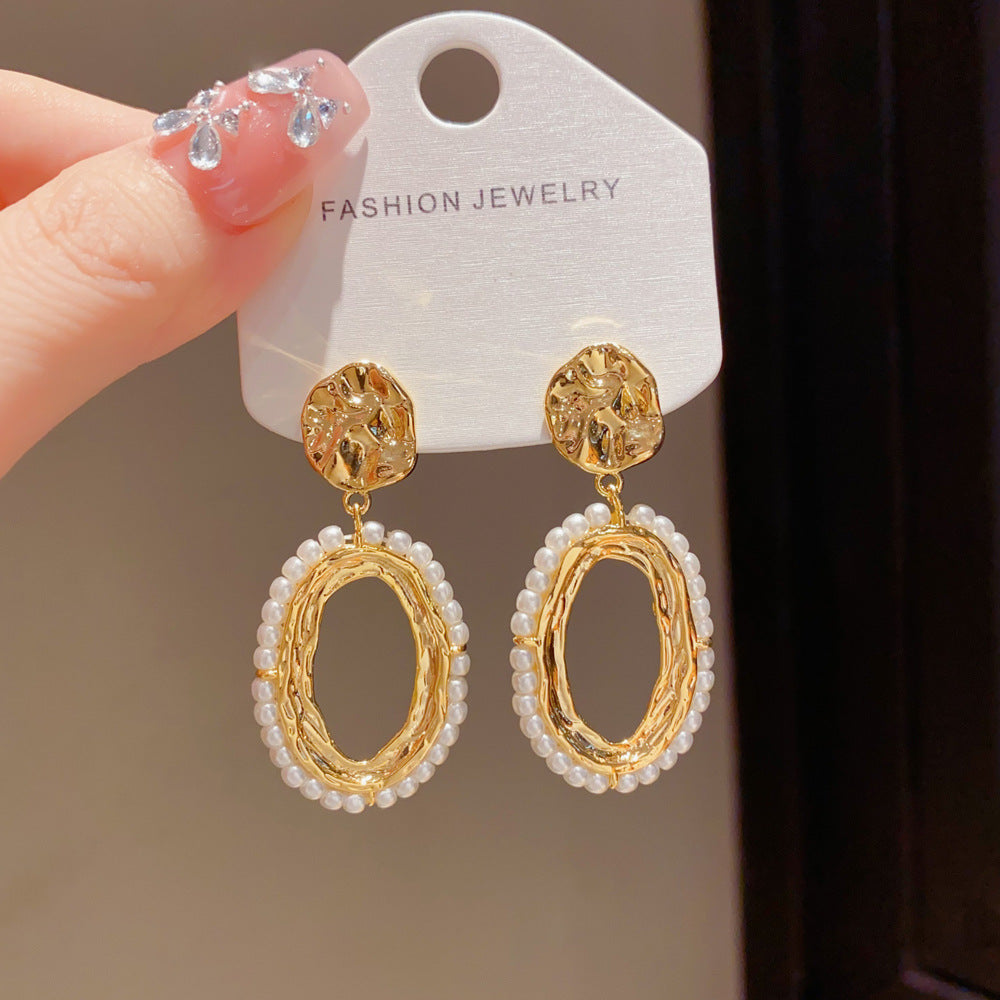 Eaioncol Irregular Oval Pearl Drop Earrings Gold Silver