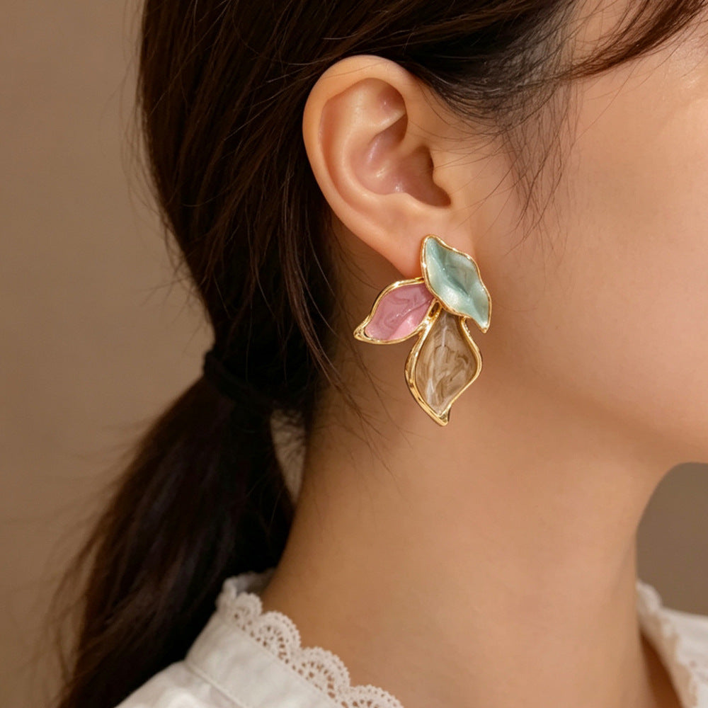 Eaioncol Colorful Leaf Hoop Earrings Gold