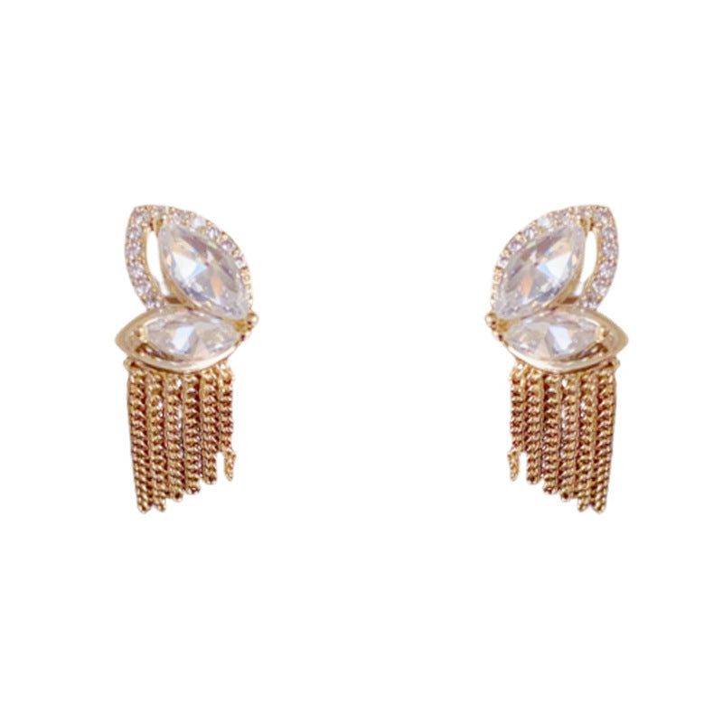 Luxury Zircon Heart Chain Tassel Drop Earrings – Elegant Design