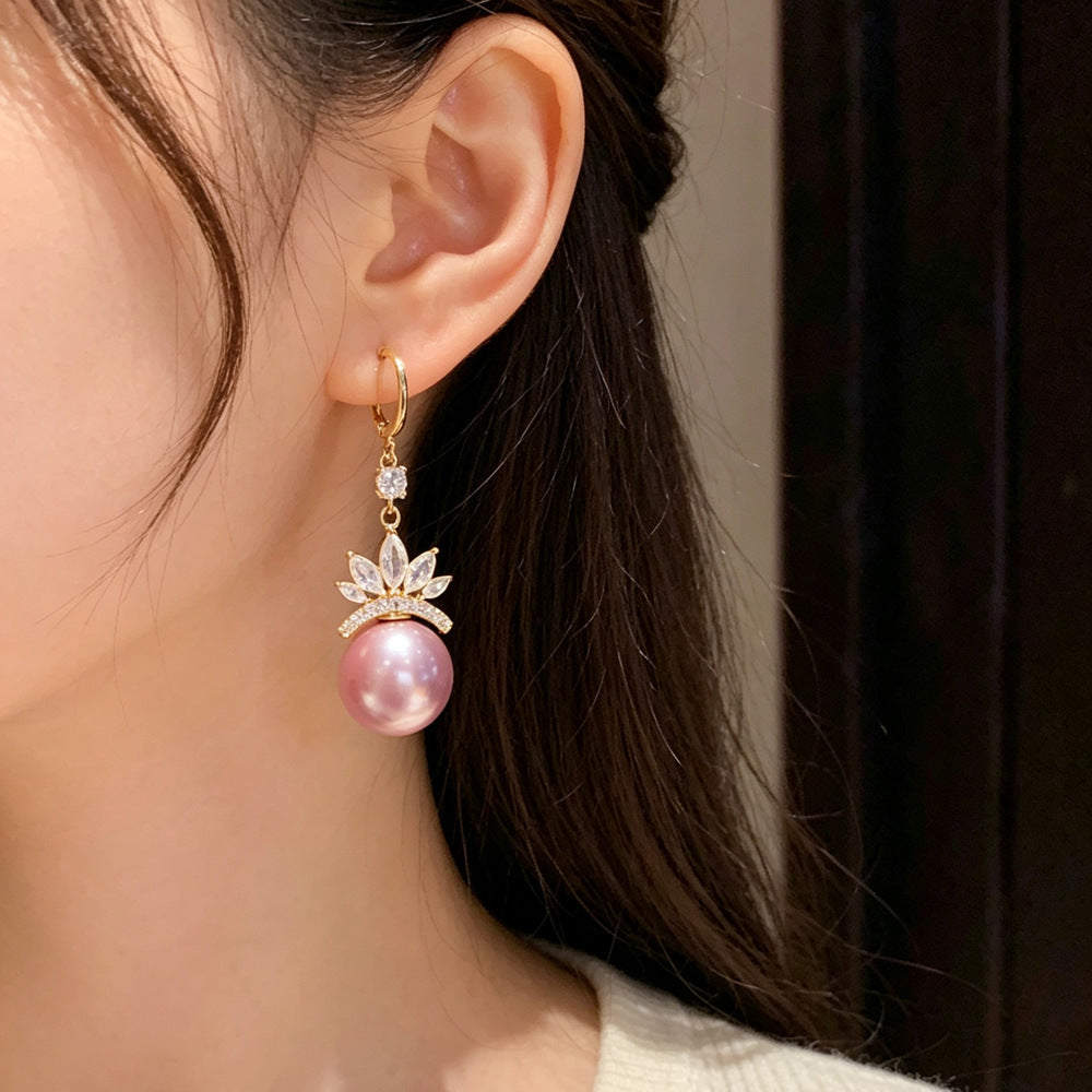 Eaioncol CZ Petal Pearl Tassel Earrings 14K Gold Plated