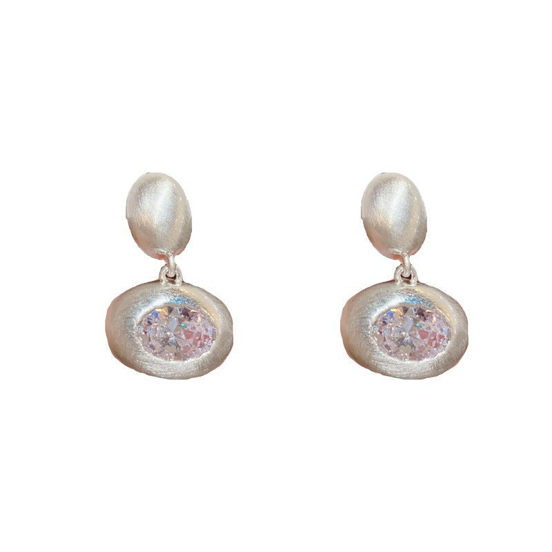Eaioncol Brushed Oval CZ Drop Earrings Gold Silver