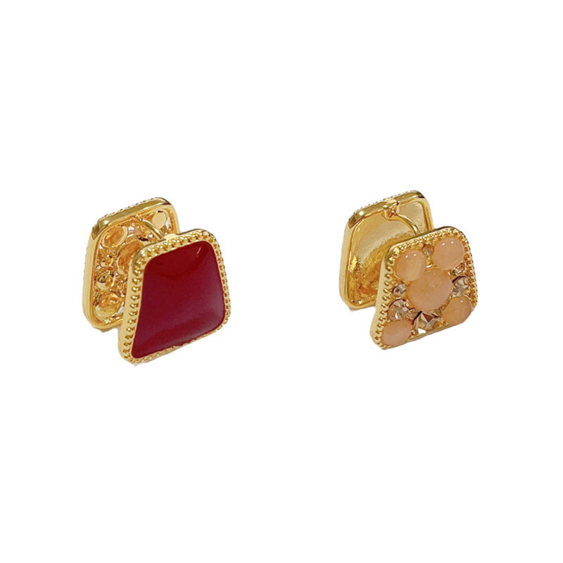 14K Gold-Plated Double-Sided Square Stud Earrings - Chic & Modern