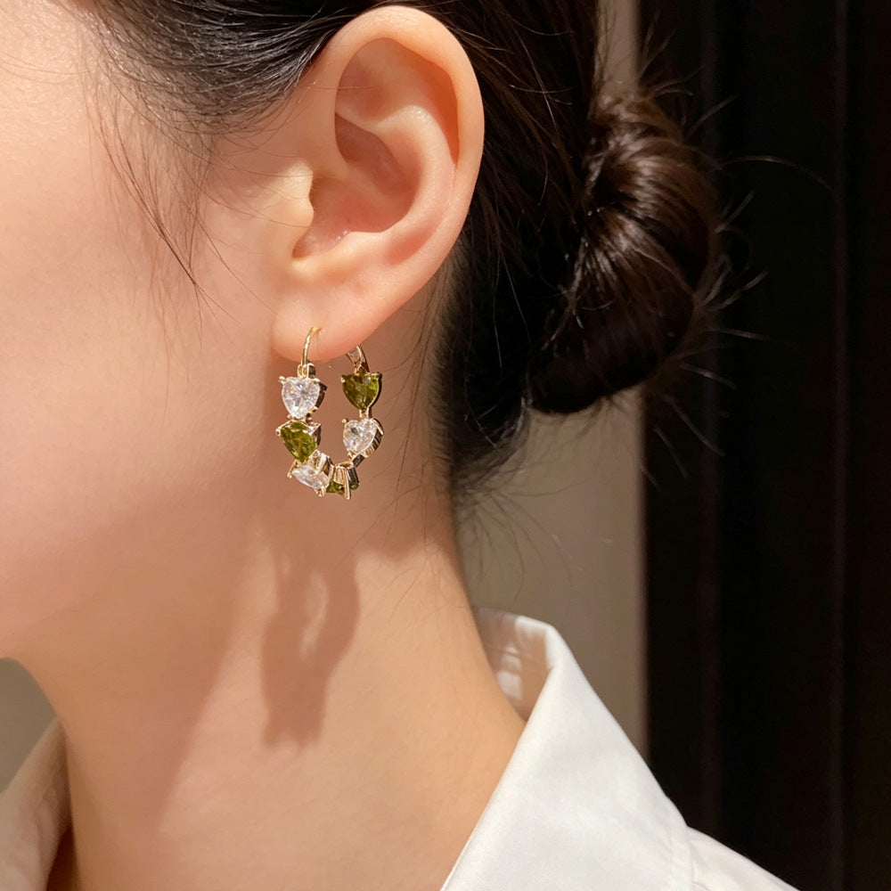 Eaioncol Two-Tone Heart CZ Hoop Earrings 14K Gold Plated