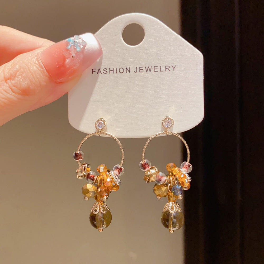 Eaioncol Korean Beaded Circle Tassel Earrings 14K Gold Plated