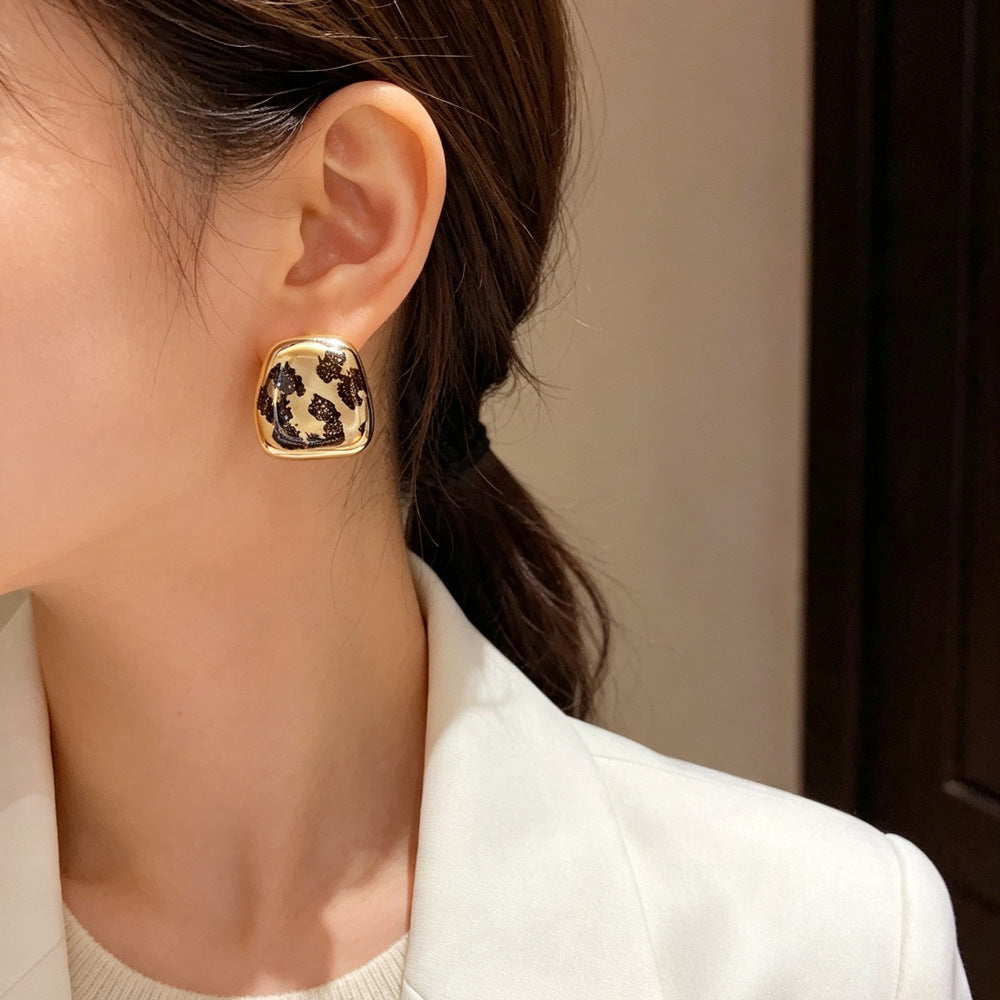 Eaioncol Irregular Leopard Square Stud Earrings Gold
