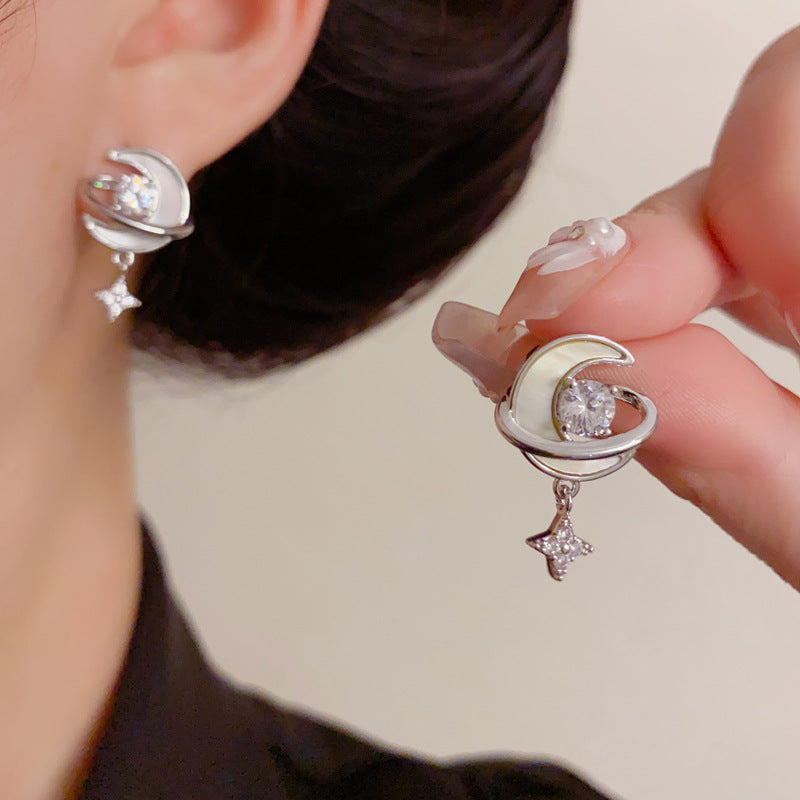 Luxury Zircon Shell Star Moon Drop Earrings – Elegant Design