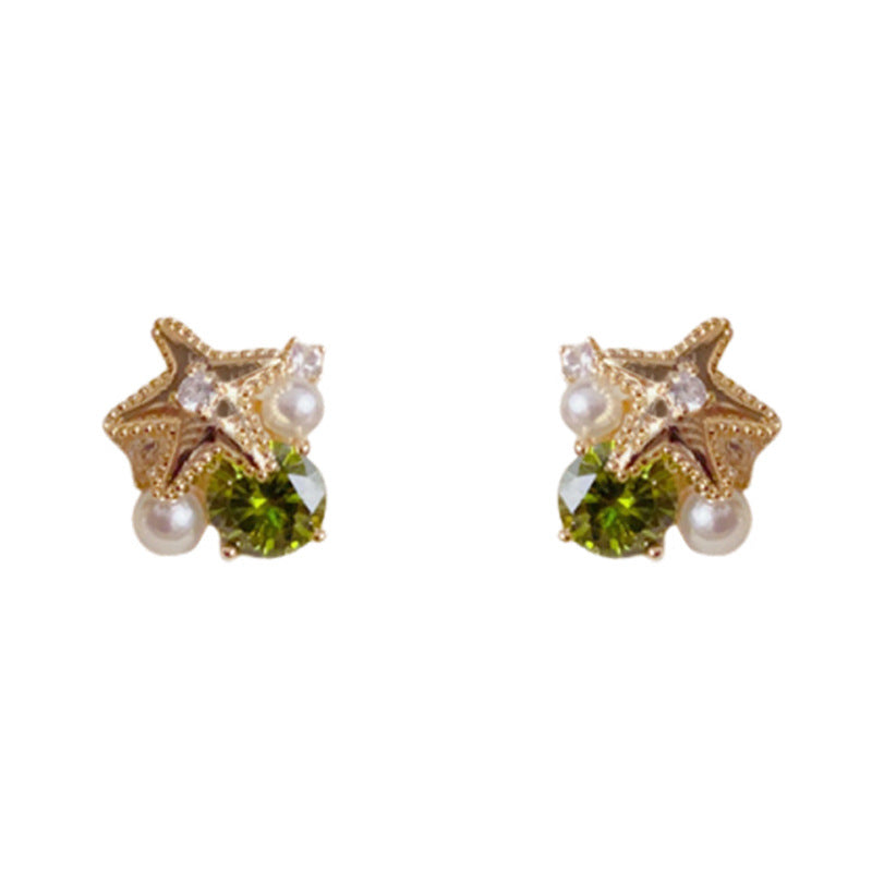 Luxury Metal Star Pearl & Crystal Stud Earrings – Elegant Design