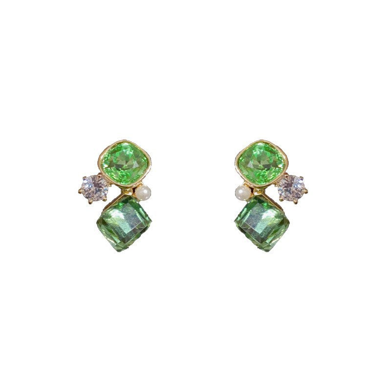 Eaioncol Geometric Crystal Drop Earrings Purple & Green