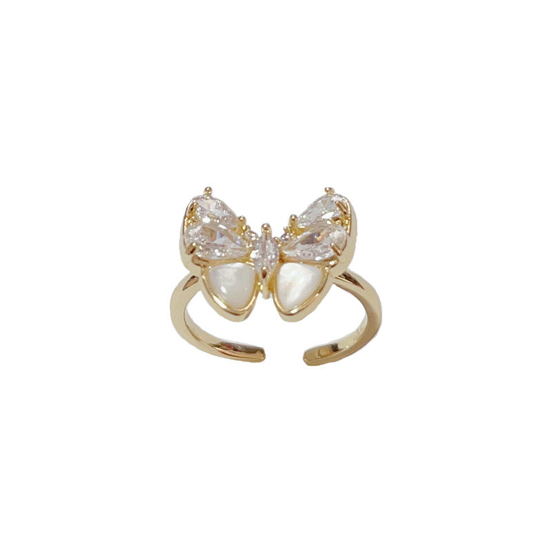 14KGold-Plated Zircon Shell Butterfly Open Ring-Chic Minimalist Design