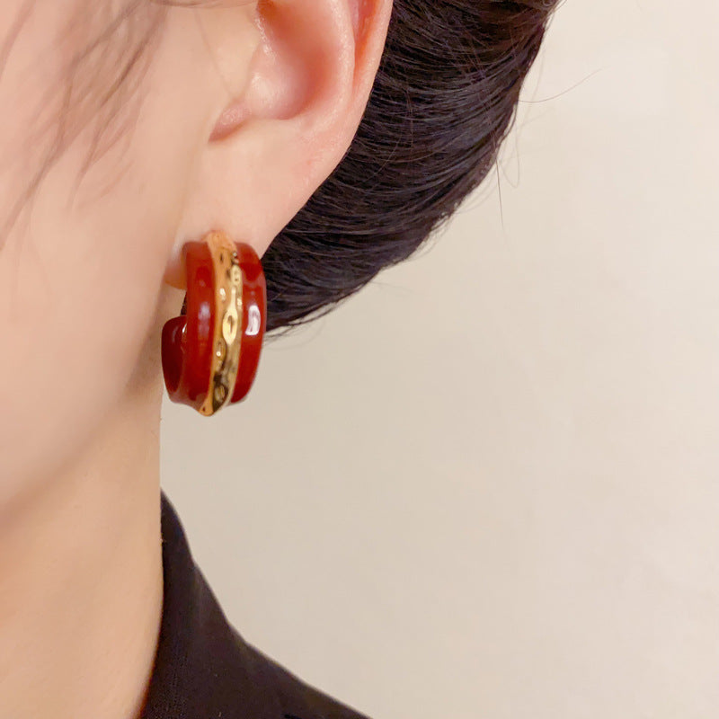 Luxury Drip-Oil Metal C-Hoop Earrings – Minimalist Design