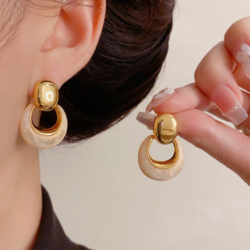 Luxury 18K Gold Enamel Geometric Drop Earrings – Elegant Design